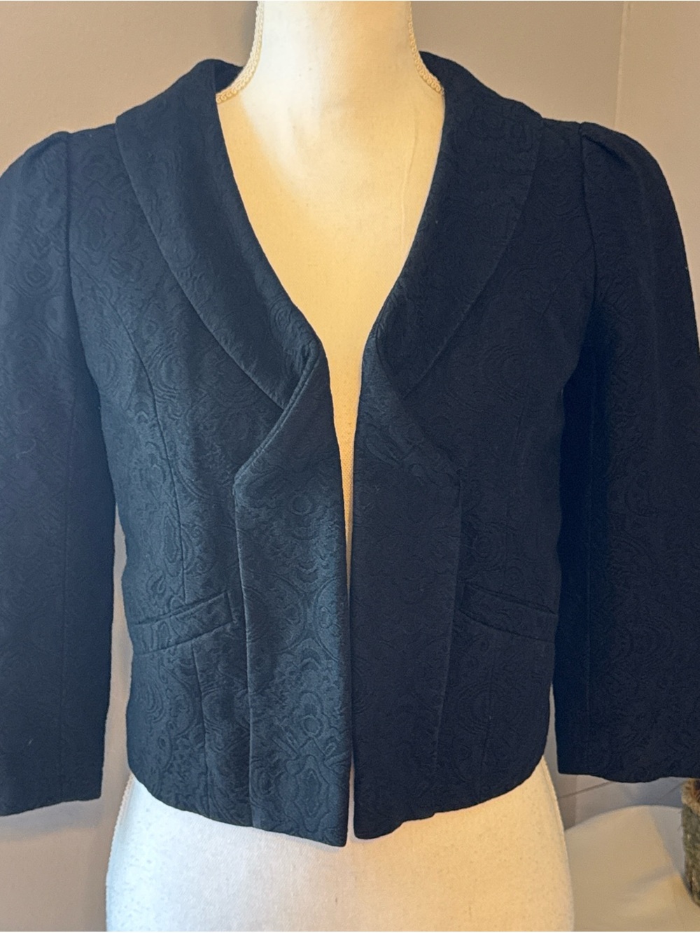 Kimchi Blue Black Cropped Blazer Jacket Textured XS Open Front